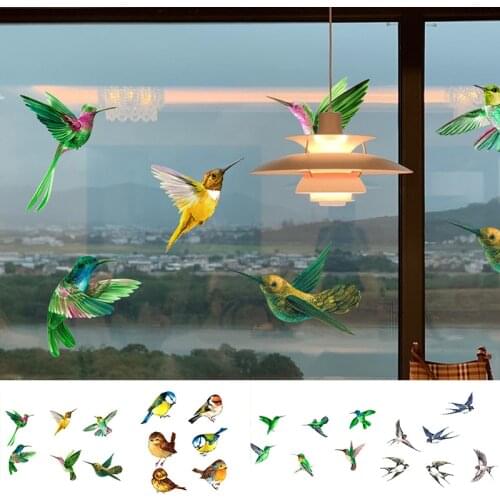 6pcs Creative Glass Decals Hummingbird Painting Stickers Non Adhesive Anti-collision Window Clings to Prevent Bird Home Decor