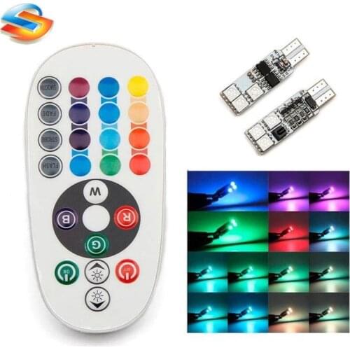 2 xT10 RGB 194 168 W5W Car Wedge Reading Lamp 6 LED colors Bulb With Remote Flash