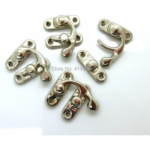 Free Shipping-30 Sets Silver Tone Metal Hook Box Latches Clasp Box Lock Purse Lock 4 Holes 4.2cm x 3.7cm 3.7cm x 1.2cm J1718