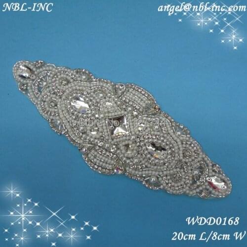 Beaded bridal rhinestone pearl applique patch for wedding evening dress sash DIY iron on WDD0168
