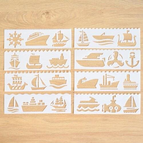 8pc Openwork Cruise Ship Child Painting Stencil DIY Scrapbooking Album Decorative Template Drawing Stencils Decor