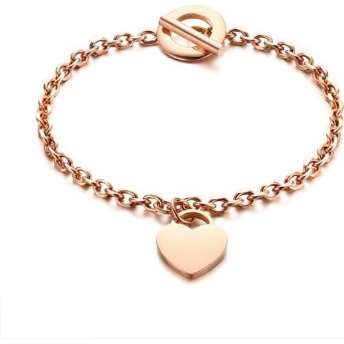 Designer love bracelets for women stainless steel charm heart link chain bracelet Rose Gold Color Indian bracelet