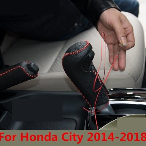 For Honda City 2014-2018 Leather Center Console Gear Shift decorative Sleeve Handbrake Protective Sleeve decoration Accessories