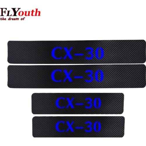 For Mazda CX-30 CX 30 Carbon Fiber Vinyl Sticker Door Sill Protector Car Door Sill Welcome Pedal Stickers Car Accessories 4Pcs