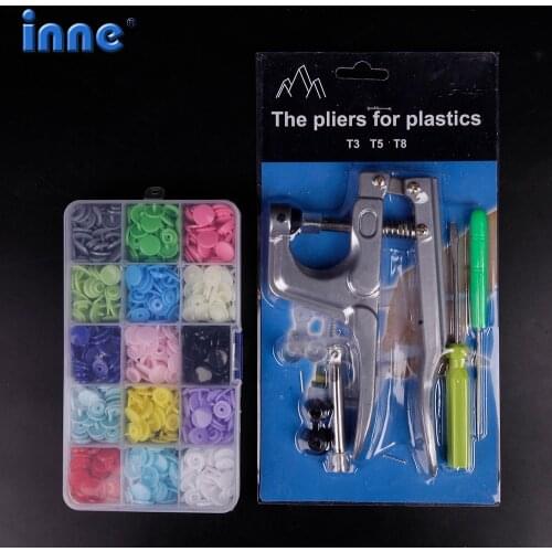 INNE U Shape Fastener Pliers KAM Button + 150 set T5 Plastic Resin Press Stud Cloth Machine Sewing Tool