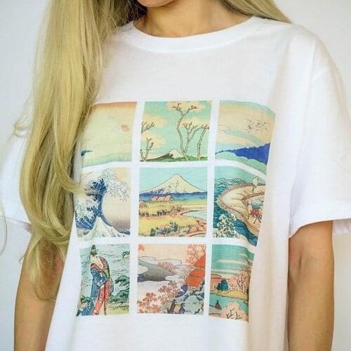 Sunfiz YF Katsushika Hokusai Painting T Shirt Japanese Vintage Style Tees Women Short Sleeve 3D Printed Tee Tops