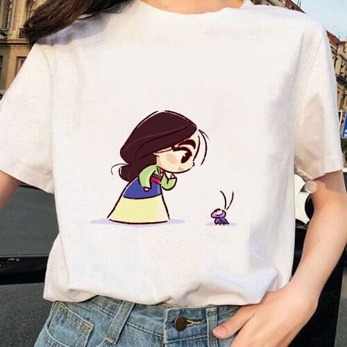 Cool Mulan Disney T Shirt Summer Short Sleeve Casual White O-neck Tshirts Disney Cartoon Flim Harajuku Graphic Tees Women Tops