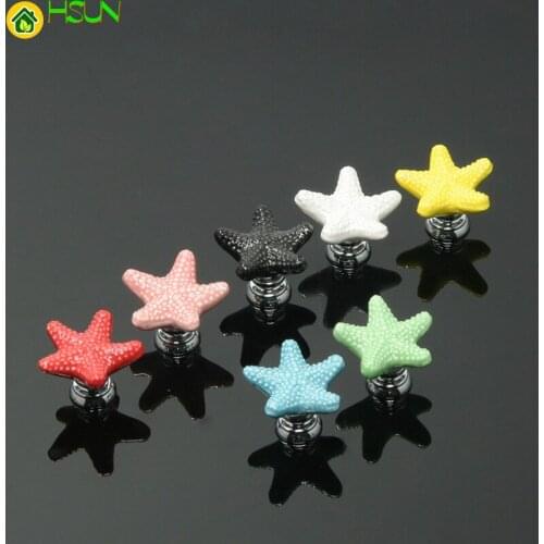 Ceramic Cabinet Drawer Knob Red Pink Black White Blue Yellow Starfish Style Novelty Creativity Cute For Children Room Furniture