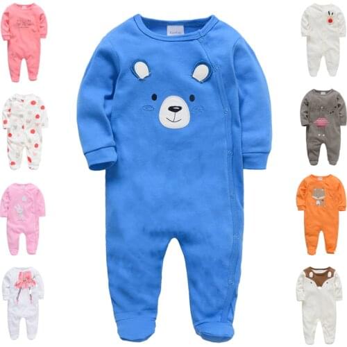 New Born Baby Footies Jumpsuits 0-12M Blue Cartoon Cotton long Sleeve Pajamas For Baby Boy Girl Infant Toddler Ropa Bebe