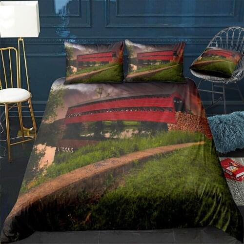 Battle Bridge Quilt Cover Pillowcase 3Piece Comforter Bedding Set With Pillow Case Single Double Duvet Cover Home Decora