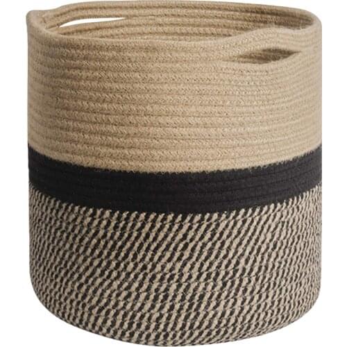 Cotton Rope Plant Basket Handmade Knitting Plants Flowers Pot with Handle Decorative Natural Storage Organizer for Home