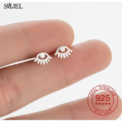 Tiny 925 Sterling Silver Lucky Eye Stud Earrings Ethnic Trendy Hand Round Small Earrings for Women Girls Fashion Jewelry
