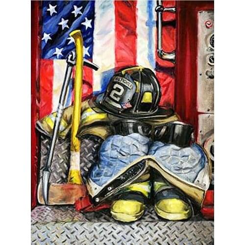 Round Full Drill Diamond Painting United States Flag Fire Fighting Tools DIY Needlework Mosaic Embroidery 5D Cross Stitch