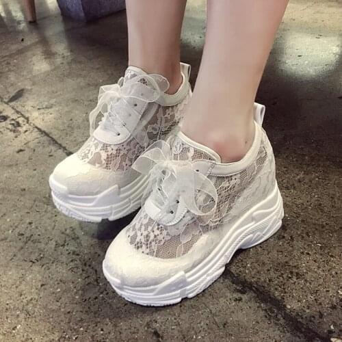 Summer Breathable Chunky Sneakers for Women Lace Mesh Woman High Platform Vulcanize Shoes Thick Bottom Sandals 10 cm