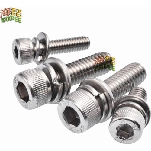 M2 M2.5 M3 M4 M5 M6 M8 M10 M12 304 Stainless Steel Hexagon Hex Socket Cap Head SEM Screw Flat Washer Spring Gasket Assemble Bolt
