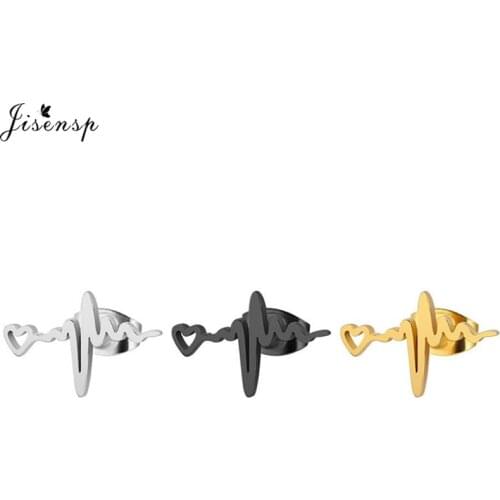 Jisensp Fashion Gold ECG Heartbeat Earrings Medical Stainless Steel Jewelry for Nurse Doctor Simple Women Stud Earrings Brincos