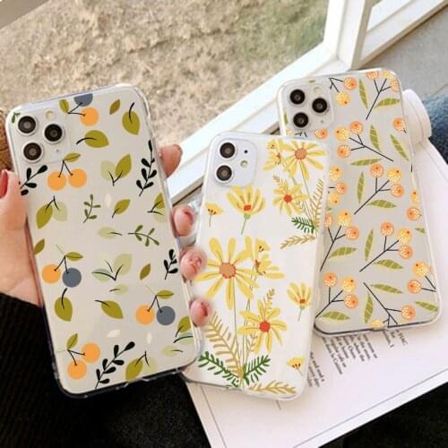 Fashion Floral Leaves Case For iPhone 11 12 Pro Max XR X Plus XS Max 6 5 7 8Plus 12Mini Flower Soft Transparent TPU Bumper Cover