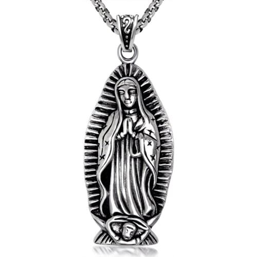 FATE LOVE the Virgin Mary Men Pendant Christian Necklace Big Size Stainless Steel Chain Fashion Mens Jewelry