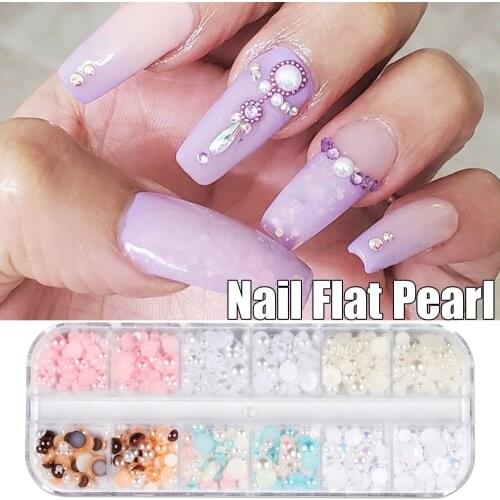 12 Grids Mixed Pearl Nail decoration Manicure Rhinestones Design Nail art 3D Stone Parts Acessories Nail Jewelry Charms Set