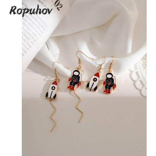 ROPUHOV 2021 New Korean ZA Trendy Cartoon Pattern Space Astronaut Earrings Simple New Trend Sweet Studs