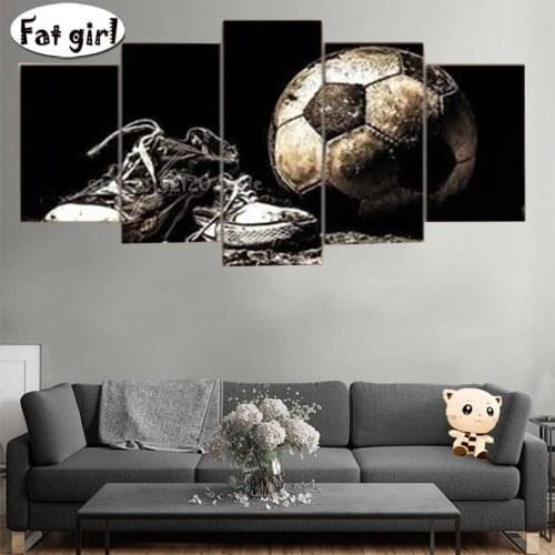 New 5D DIY Diamond Painting Square Round Football Canvas Shoes Embroidery Rhinestones Pictures Mosaic Black And White Home Decor