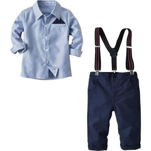 Oklady Baby Boy Clothing Set Autumn Toddler Outfit Birthday Wedding Gentleman Suit Bow Shirt+Suspender Pants Kids Cotton Clothes