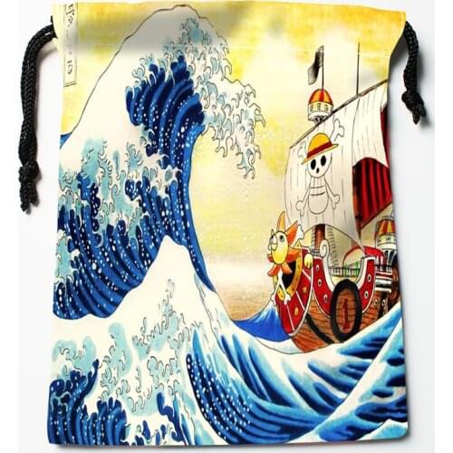 Great Wave Off Kanagawa Drawstring Bags Wedding Party Christmas Gift Pouches Packing 18x22cm Satin Fabric Storage Bag 12.2