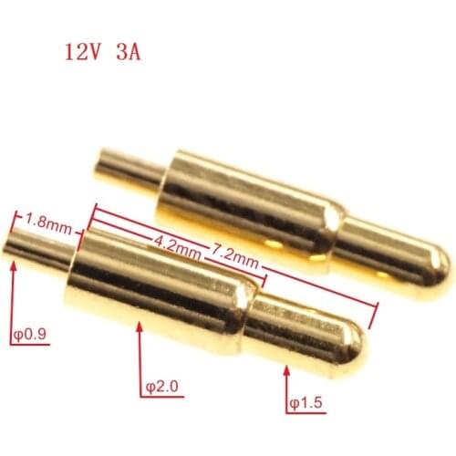 5 pcs Spring Loaded Pogo Pin Connector 2.0 mm Diameter Hight 7.2mm Above PCB Through Hole 12V 3A Gold Plate 3u M1416 2.0x9.0