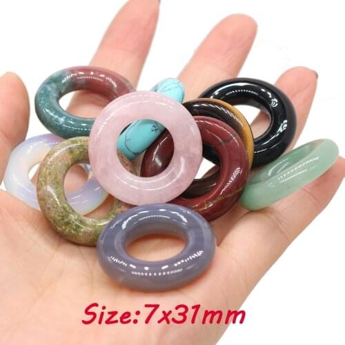 Natural Stone Circle Pendants Turquoises Tiger Eye Reiki Heal Opal Circle Crystal for DIY Necklace Earrings Jewelry Making