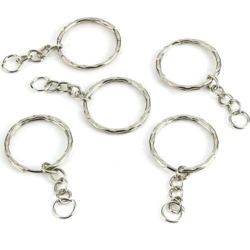 Polished Keyring Silver Keychain Split Ring With Short Chain Key Rings Dia 25mm Key Chains Accessories Bag Accessories DIY