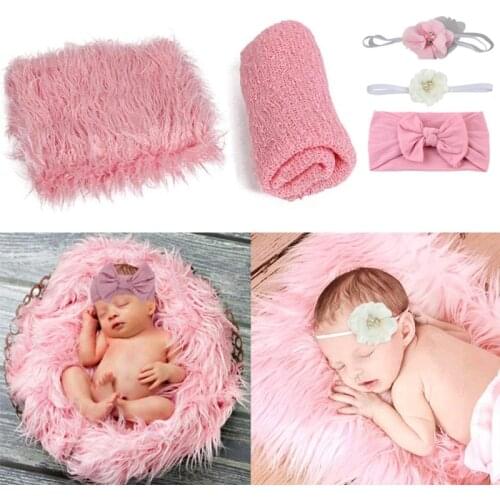 Newborn Photo Shooting Photography Props Baby Swaddle Wrap+Blanket+Headband Set P31B