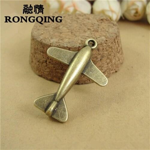 RONGQING Antique Bronze 33*24MM Aircraft Pendants 30pcs/lot Plane Charms Necklace Accessories Jewelry Crafts