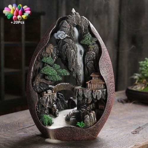 With 20Cones Resin Backflow Incense Burner Waterfall Incense Burner Ceramic Decoration