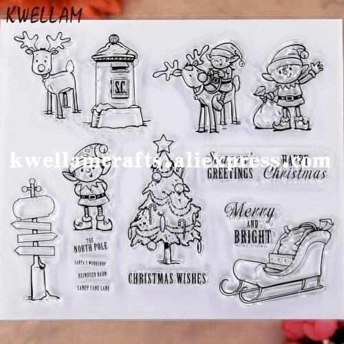 Merry Christmas Wishes Deer Tree Postbox Seasons Greetings Scrapbook photo cards rubber stamp clear stamp transparent stamp