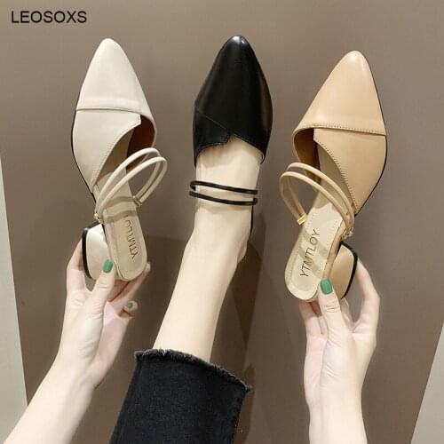 Thick Heeled Sandals Womens Summer 2021 New Baotou Half Slippers Solid Color Casual Two Wear High Heeled Shoes