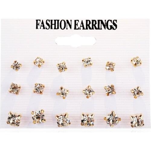 New inlaid four claw zircon Earring Set 9 pairs creative minimalist Earrings