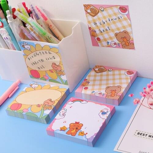 Cute Bear Memo Pad Student Ins Girl Heart Sticky Notes Can Tear N Times Posting Message Memo Book Stationery Kawaii