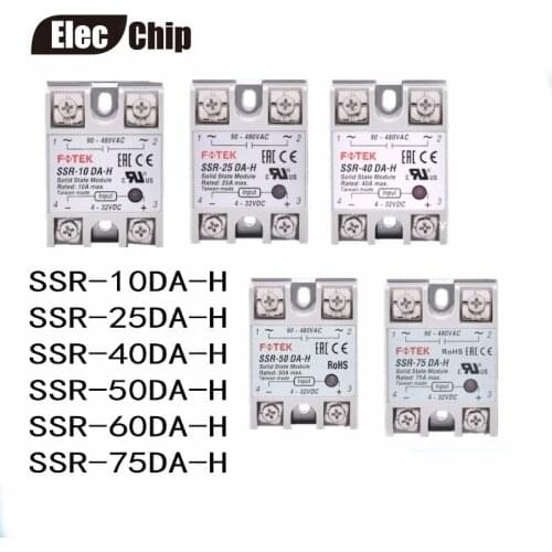 SSR-10DA-H SSR-25DA-H SSR-40DA-H SSR-50DA-H SSR-60DA-H SSR-75DA-H Solid State Relay Module 4-32V Input DC 90-480V AC