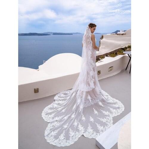 2020 Cheap Wedding Veils Three Meters Long Veils Lace One Layer Wedding Veil With Comb Cathedral Bridal Veils