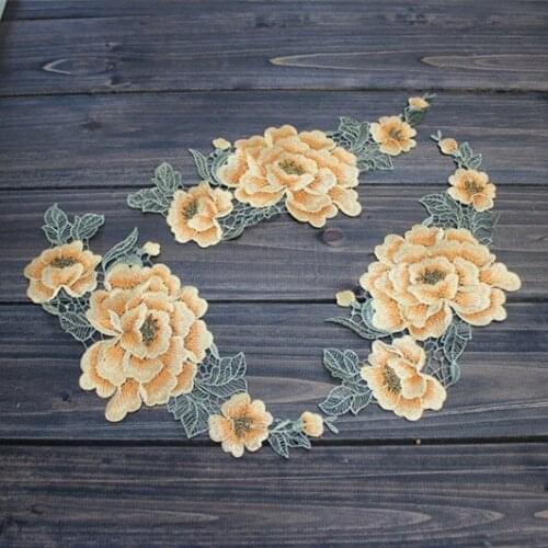 Size25cm*9.5cm (10pcs/lot) DIY Sewing Floral Embroidered Lace Applique in Orange+Green for Garment Decoration Lace patch
