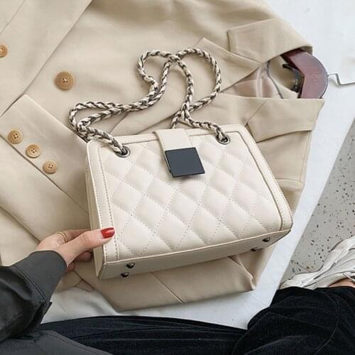 Women Faux Leather Quilted Crossbody Bag with Chain Strap Diamond Lattice Pineapple Pattern Satchel Shoulder Hangbag