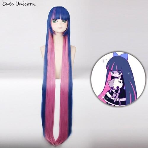 Panty & Stocking with Garterbelt Wig 120cm Long Straight Wigs women girls Synthetic Hair Fiber Fake Hair Halloween Perucas