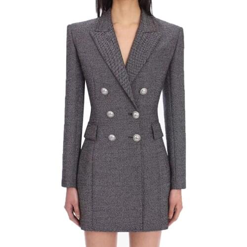 HIGH STREET 2021 Newest Designer Dress Womens Double Breasted Lion Buttons Notched Collar Dress