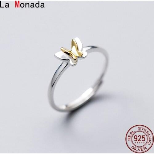 La Monada 50-55mm Resizable 925 Silver Ring For Women Real Silver 925 Woman Adjustable Butterfly Ring Fine Luxury Jewelry Silver