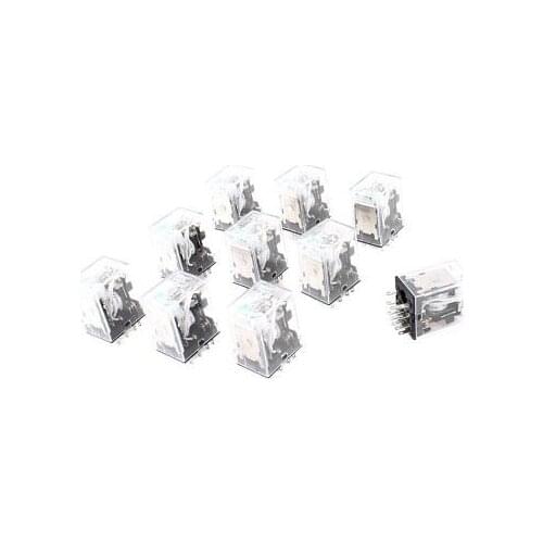 10 Pcs HH54PL DC 12V Coil 4PDT Green LED Light General Purpose Power Relay