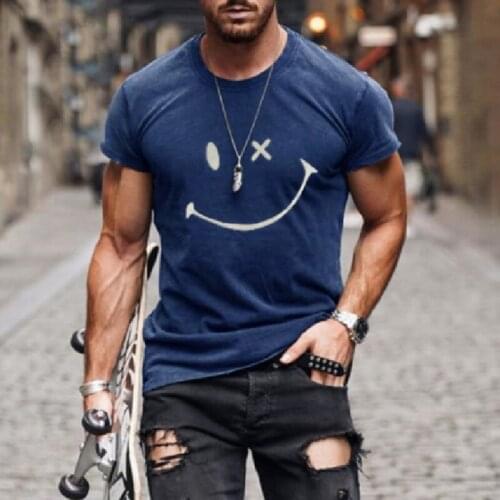 2021 Casual Men Short Sleeve T Shirts Fashion Simple Smile Printing O-Neck Tees Shirt Mens Summer Loose Tops Streetwear Hipster