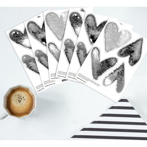 24pcs/set Ink Heart DIY Wall Sticker Watercolor Painted Style Kids Room Nursery Creative Decals Ins Furniture Door Decor