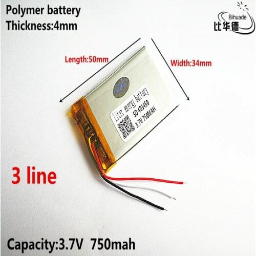 3 line Good Qulity 3.7V,750mAH,403450 Polymer lithium ion / Li-ion battery for TOY,POWER BANK,GPS,mp3,mp4
