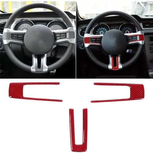 3Pcs Steering Wheel Frame Sticker Carbon Fiber Button Cover Trim Fit for Ford Mustang 2009 2010 2011 2012 2013 Interior Moulding