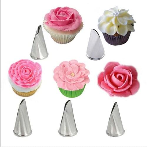 New 5 pcs Rose Petal Metal Cream Tips Cake Decorating Tools Steel Icing Piping Nozzles Cake Cream Decorating Cupcake Pastry Tool